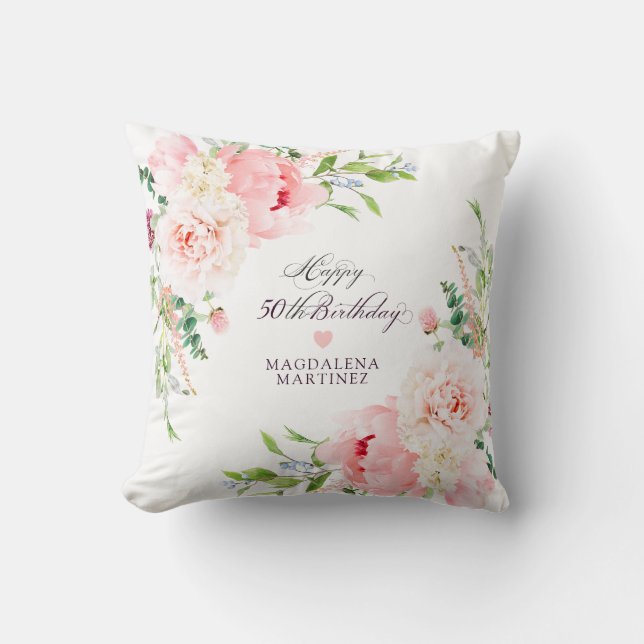 Almofada Presente Personalizado Floral Rosa para 50º Aniver (Frente)
