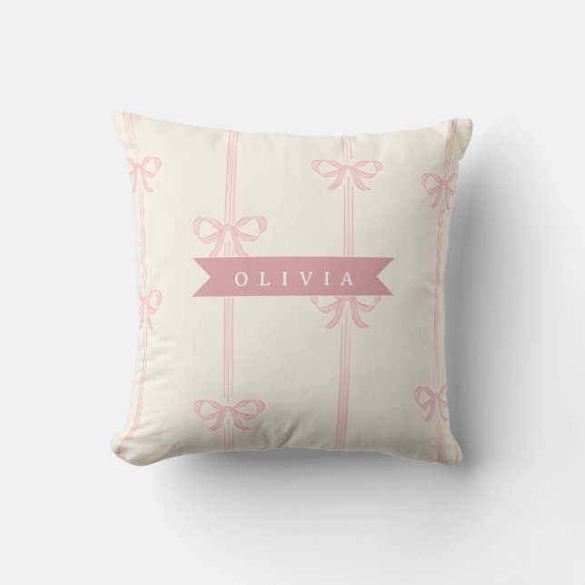 Almofada Presente Personalizado Laço Rosa Nome Elegante Coq (Frente)