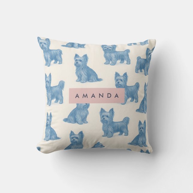 Almofada Presente Personalizado Yorkshire Terrier Azul Nome (Frente)