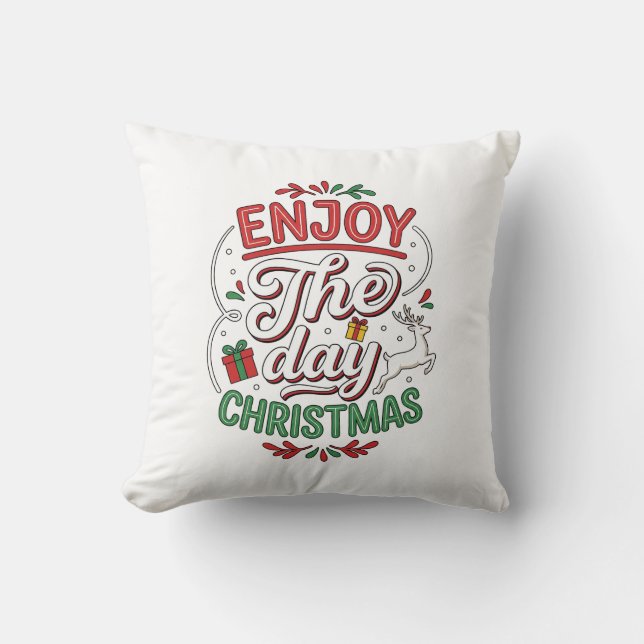 Almofada Presente Rena de Natal Aproveite o Dia (Frente)