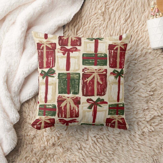 Almofada Presentes Creme Verde Vermelho com Laços (Cobertor)