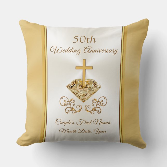 Almofada Presentes de 50 anos de casamento cristãos, Ouro (Frente)