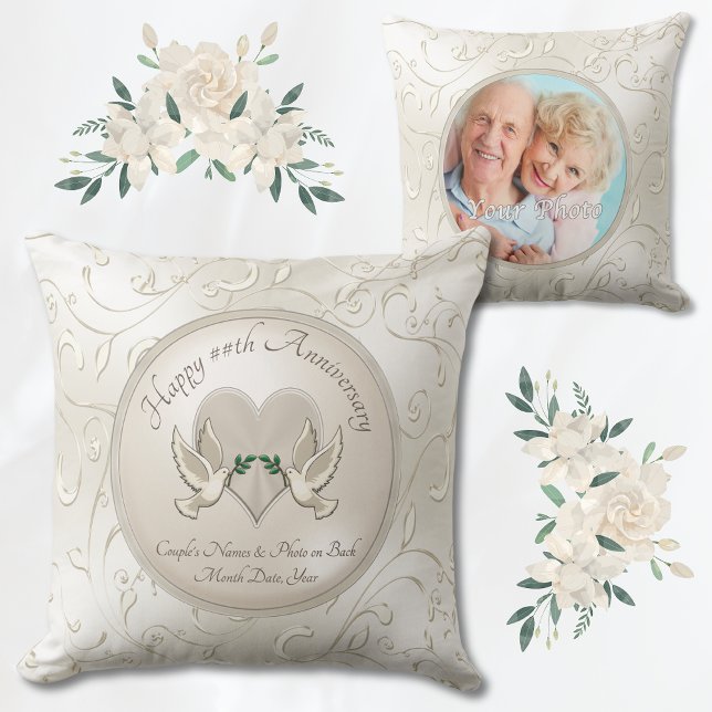 Almofada Presentes de Feliz Aniversário de Fotografias Pers (Photo, Personalized Anniversary Gifts. Anniversary Pillow. 2nd, 60 year wedding anniversary gifts. )
