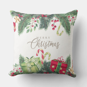 Almofada Presentes de Natal, Canas Doces e Holly