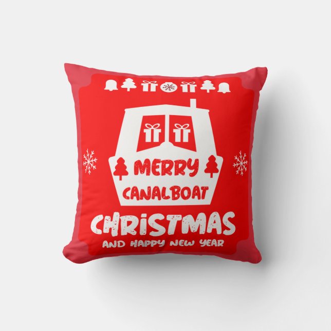 Almofada Presentes de Natal do Canal Narrowboat (Frente)