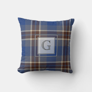 Almofada Presentes De Tartan De Cinza Azul Monograma Para H