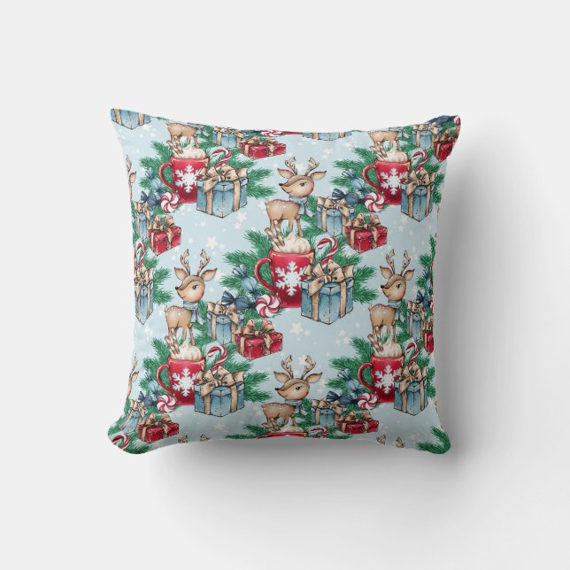 Almofada Presentes Molhados Tema de Natal de inverno Veado (Frente)