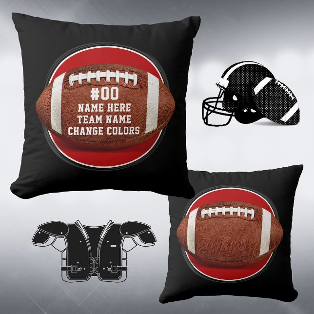 Almofada Presentes para jogadores de futebol Mais velho, Tr (Gifts for Senior Football Players, Personalized Football Pillows. Red, Black, Football Bedroom Decor)