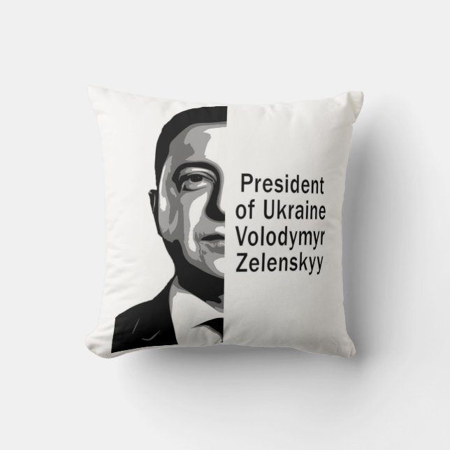 Almofada Presidente ucraniano Zelenskyy Half Retrato B&W Ar (Frente)