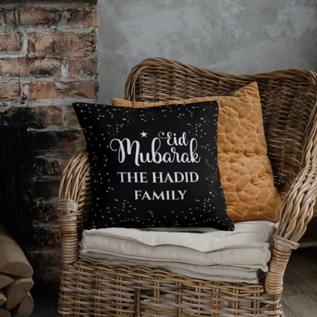 Almofada Preta Eid Mubarak Moderna Personalizada p (Criador carregado)