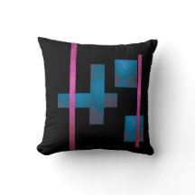 Almofada Preta Moderna com Arte Azul e Rosa