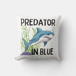Almofada pretator em azul, tubarão, estilo de desenho anima