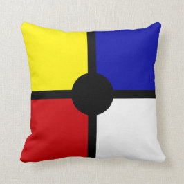 Almofada Preto, Azul, Vermelho, Amarelo e Branco Abstrato E