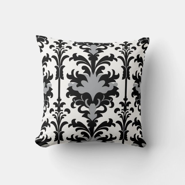 Almofada Preto Branco e Cinza estilo Floral Damasco (Frente)
