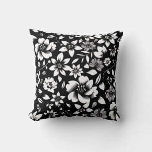 Almofada Preto Branco Folhas Florais Modernas Soprando