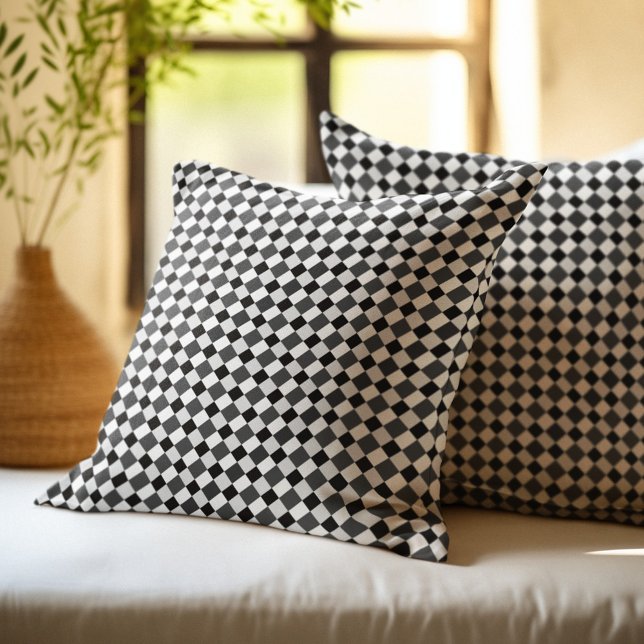 Almofada Preto Cinza Branco Xadrez Diamante (Criador carregado)