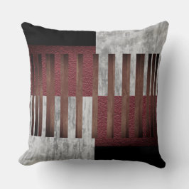Almofada Preto, Cinza e faixas geométricas vermelhas