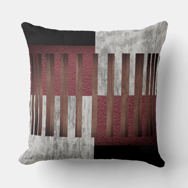 Almofada Preto, Cinza e faixas geométricas vermelhas (Frente)