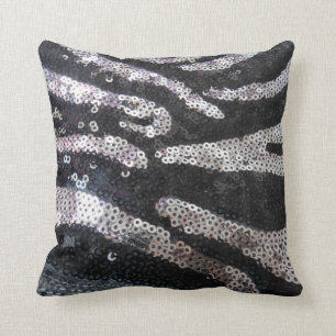 Almofada Preto do Sequin da zebra & travesseiro da prata