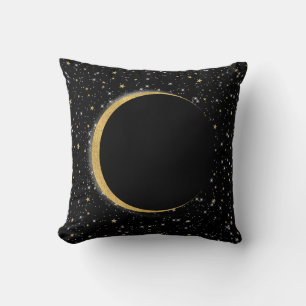 Almofada Preto & Dourado Lua Mágica Celestial Estrelas Luna