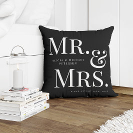 Almofada Preto e branco Moderno Sr e Sra nome personalizado