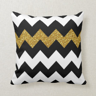 Almofada Preto e brilho Dourado Chevron no branco