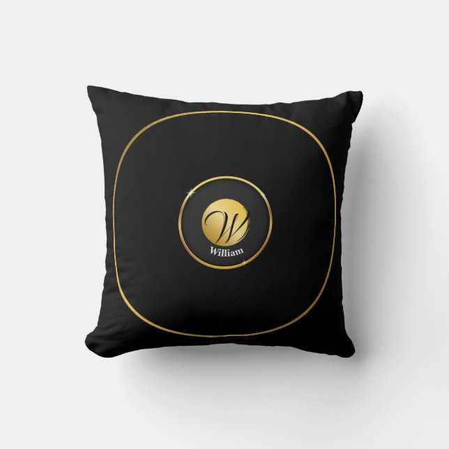 Almofada Preto e Dourado Monogramado   (Frente)