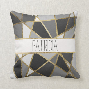 Almofada Preto e monograma Dourado moderno cinzento dos