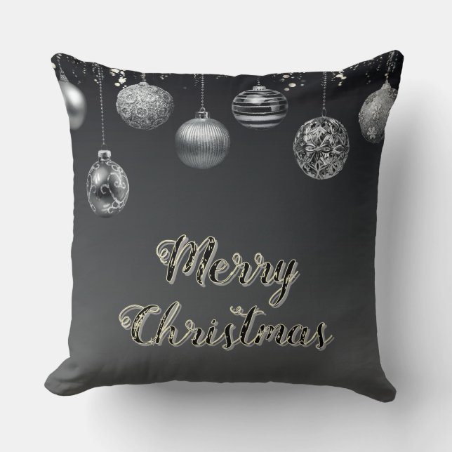 Almofada Preto e prata elegantes modernos, 20" x 20" Grande (Frente)