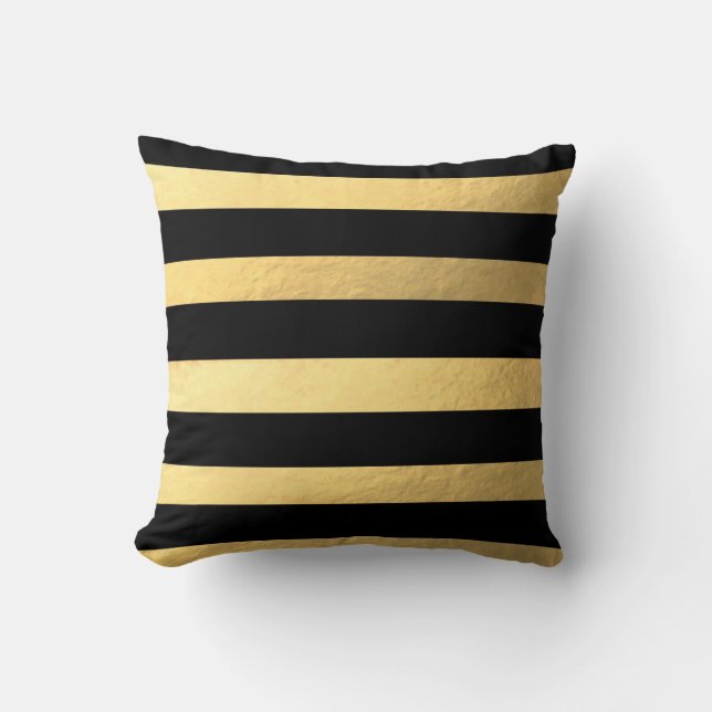 Almofada Preto e travesseiro listrado Dourado (Frente)