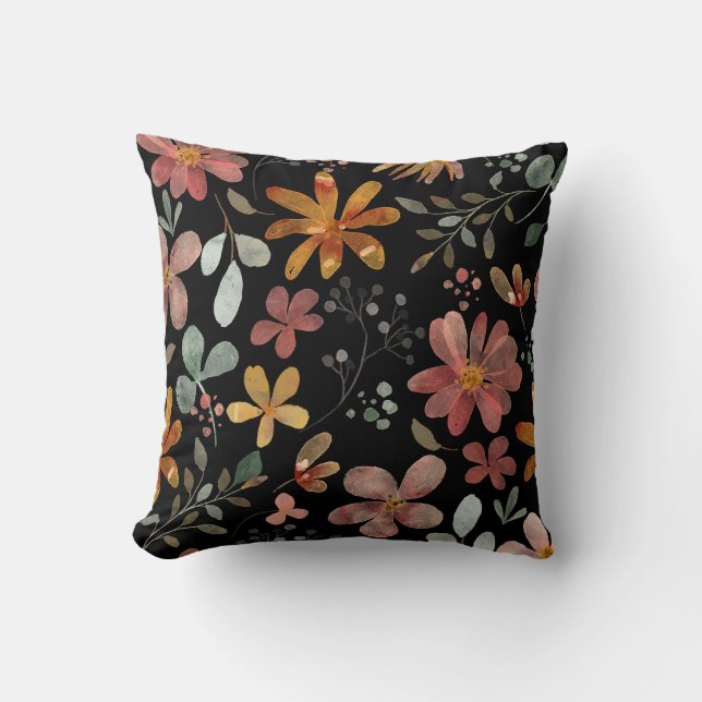 Almofada Preto Floral Impresso (Frente)