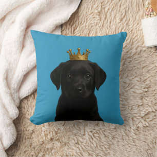 Almofada Preto Labrador Cupado em Dourada Coroa