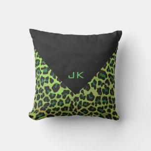 Almofada Preto-leopardo e Verde com Monograma