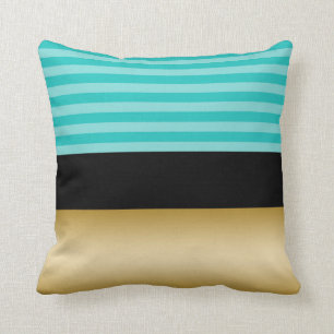 Almofada Preto listrado e ouro de turquesa elegante simples