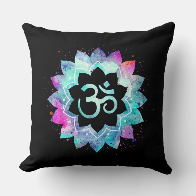 Almofada Preto magenta do azul de turquesa de Aum da (Frente)