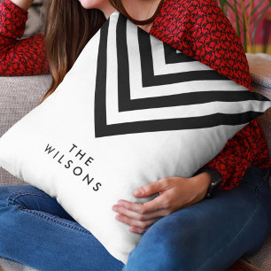 Almofada Preto minimalista branco Chevron do nome de