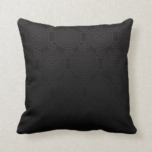 Almofada Preto oriental do jacquard do símbolo da longa