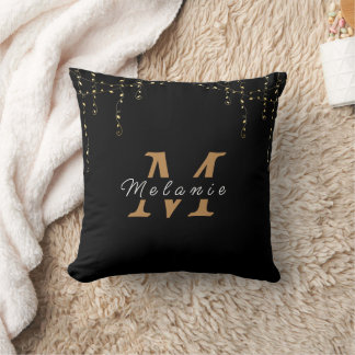 Almofada Preto Personalizado e Dourado Inicial