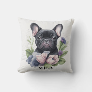 Almofada Preto Personalizado Francês Pug Cachorro Aquarela