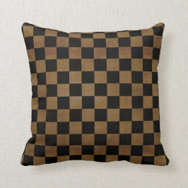 Almofada Preto rústico e serapilheira Checkered de Tan