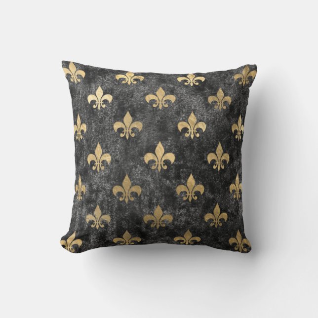 Almofada Preto Velvet Fleur De Lis Mardi Orleans (Frente)