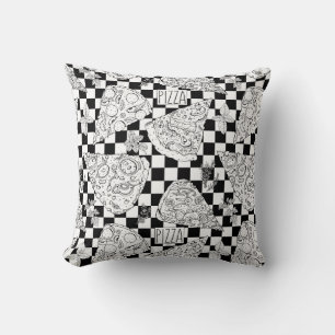 Almofada Preto White Checkered Pizza Slices Herbs Sketch