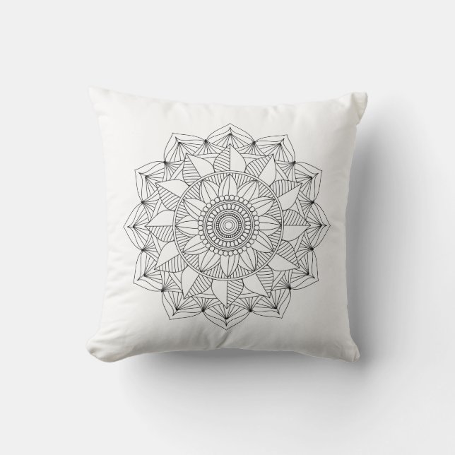 Almofada Preto White Floral Mandala v1 (Frente)
