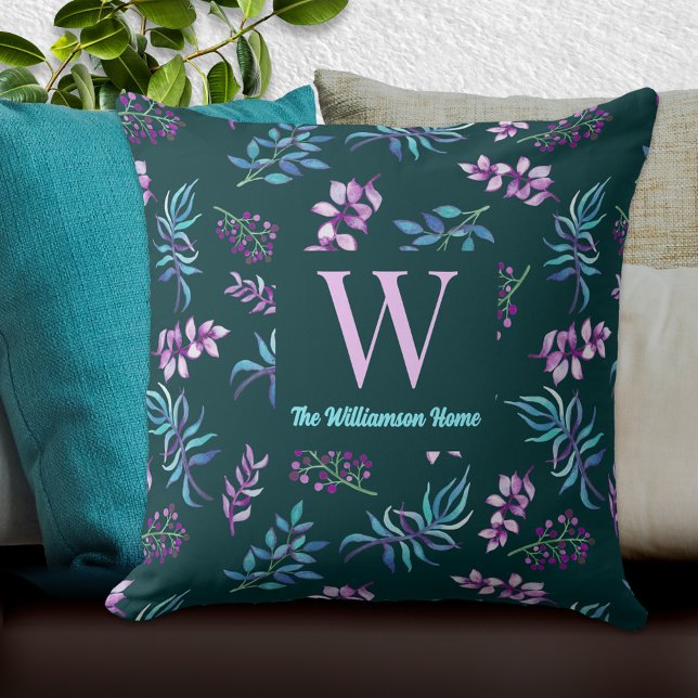 Almofada Pretty Dark Watercolor Floral Garden Personalized  (Criador carregado)