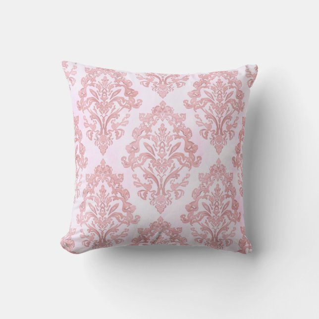Almofada Pretty in Pink Victorian Damask Watercolor Pattern (Frente)