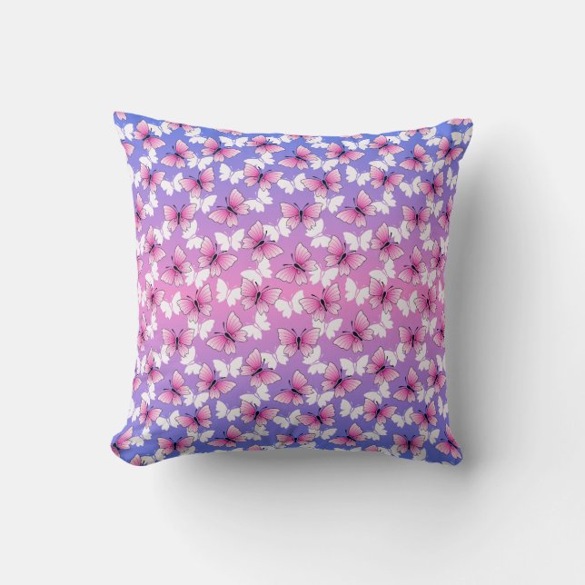 Almofada Pretty Pink and White Butterfly Throw Pillow (Frente)