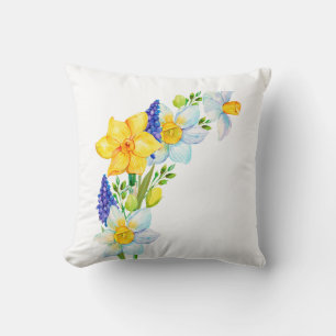 Almofada Primavera Amarelo - Soquete de Flores Azul
