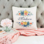Almofada Primavera Floral Chic Modern Personalizado Nome<br><div class="desc">Este design moderno apresenta um primavera floral em bonito coral, amarelo, azul-lacre e marinho com seu nome personalizado. Personalize editando o texto na caixa de texto fornecida. #floral #flores #botânico #personalizado #nome #moderno #na moda #elegante #casamento #presentes #giftsforher #personalização presentes #decoração #casa #decor #home #travesseiros #cushions #adyourownname #primavera #feminine #girine...</div>