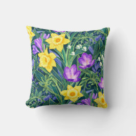 Almofada Primavera Floral com Daffodils e Flores Crocus