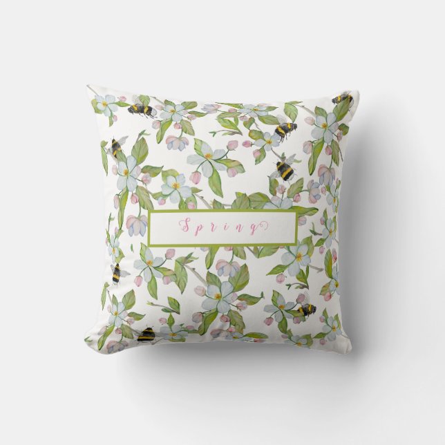 Almofada Primavera jardim florescente e mamangabas (Frente)